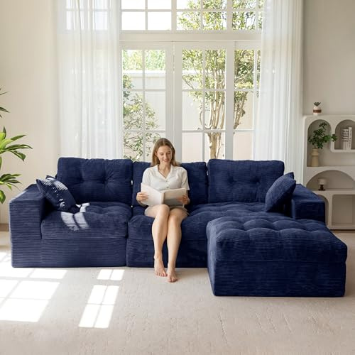 MAXYOYO Hörnsofa i ribbad velour i L-form - 264 x 171 cm - Med chaise longue - Universal - Lätt att rengöra och husdjursvänlig - Ingen montering
