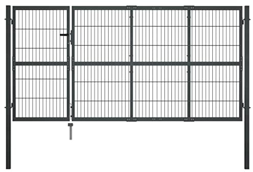 Clôture en lattis - Portail de cour - Avec poteaux en acier - 350 x 120 cm - Anthracite - Pour jardin, terrasse