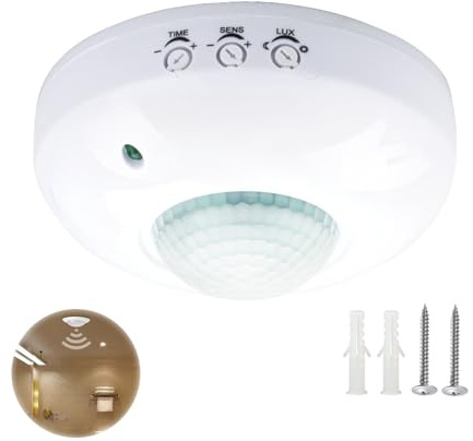 Capteur de Présence à Montage au Plafond 1PC PIR, Interrupteur de Détecteur de Mouvement Haute Sensibilité 220-240V, Plage de Détection de 6m à 360°,pour Intérieur