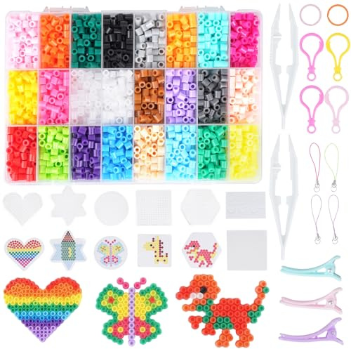 5 mm strykpärlor set 4 300 stycken 24 färger pluggpärlor med plugin-platta och mönster kreativa strykpärlor set för pyssel hantverk födelsedag present