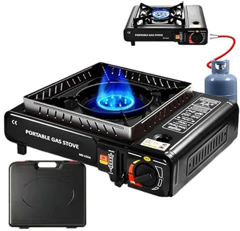 Réchaud de Camping – Réchaud d'Extérieur kompakt tillbehör camping | Table de Cuisson avec Allumage Piézo Brûleur Réglable | Contrôle de Chaleur pour Randonnée Pique-nique Bivouac Gaz