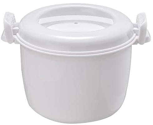 Mikrovågsugn riskokare 2,6 L mikrovågsgryta med ångcirkulation för jämn uppvärmning av spis med sked för ris, pasta, potatis och grönsaker, diskmaskinssäker