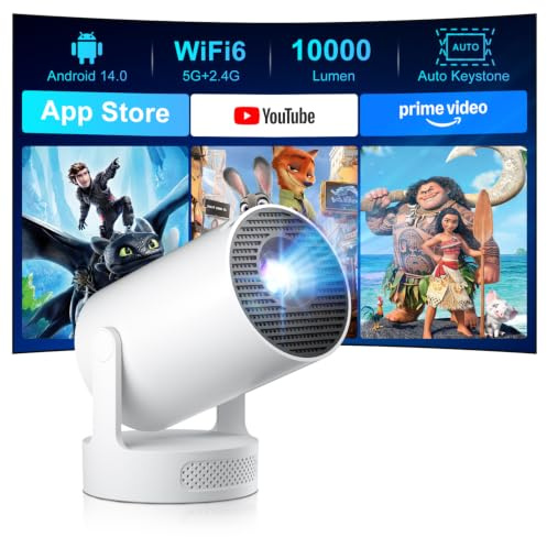 2026 Salange Mini projektor Kompatibel med 1080p 4K Smart Android 14 | Bärbar Projektor med WiFi 6 och Bluetooth 5.4 Inbyggd Appbutik Kompakt Storlek för Användning