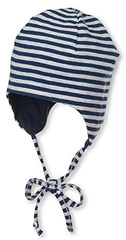 Sterntaler OCS Wendemütze Streifen - Beanie Mütze aus Singlejersey (Bio) doppellagig - Unisex Baby und Kinder Mütze zum Wenden mit Bindeband und Ohrenklappen - marine, Größe 43