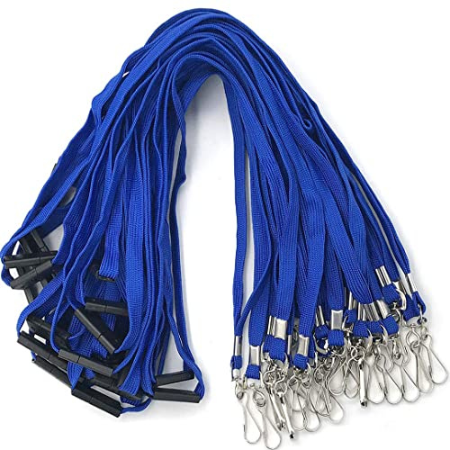 Bird Fiy Lanyards Safety Blue Lanyards Neck Flat Premium Breakaway Badge Lanyard with J-Hook for ID Nametag Badge Holder (Blue, 50 PCS)