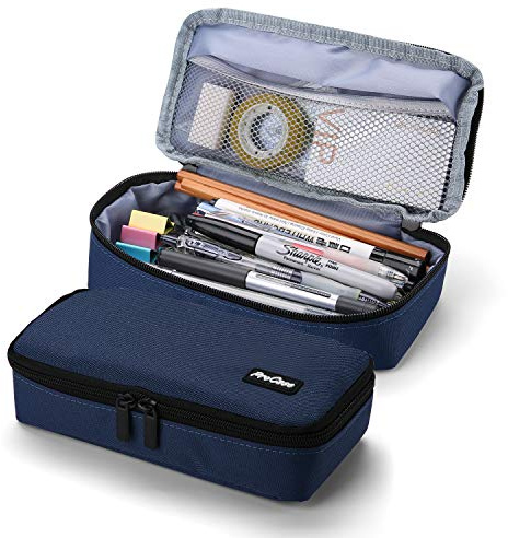 ProCase Pencil Case, Large Capacity Students Stationery Pouch Pen Bag Holder, Portable Desk Organizer with Double Zipper for School Office Supplies -Navy