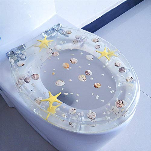 FTYYSWL Harz-Toilettensitz, transparenter Toilettensitz, solide und langlebig, leuchtende Farben, geeignet für die meisten Toiletten, leicht zu entfernen und zu installieren, transparent, Seestern