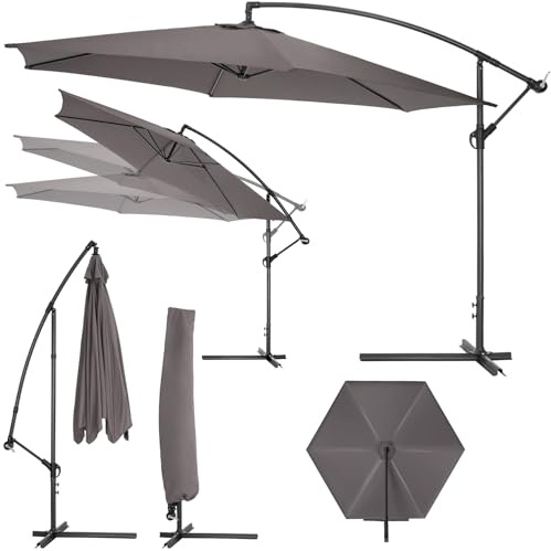 tectake® Parasoll Ciccio, 350 cm, Solskydd med UV-Skydd, Vinkelbart och Frihängande Design, Inkluderar Parasollfot och Skyddsöverdrag – UV-Parasoll med Vev och Tiltfunktion