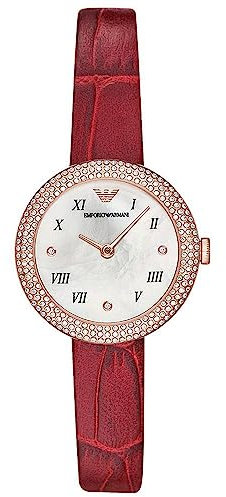 Emporio Armani Uhr für Damen , Zweizeiger Uhrwerk, 30mm Rose Gold Edelstahlgehäuse mit einem Lederarmband, AR11357
