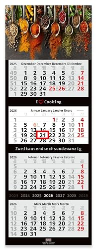 Calendario de pared 2025 de 4 meses, formato grande, 33 x 90 cm, con atractivo diseño de imagen Geiger-Office (cocina)