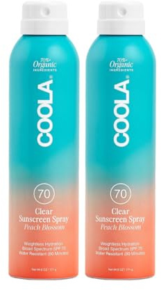 COOLA Organic Sunscreen SPF 70 Sunblock Spray, Dermatologist Tested Skin Care for Daily Protection, Vegan and Gluten Free, Peach Blossom, 6 Fl Oz, 2 Pack