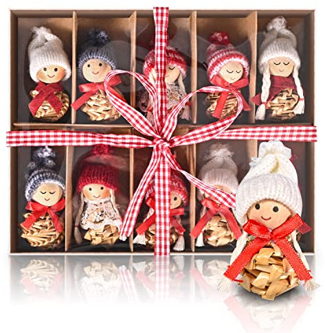 Weihnachtswichtel Anhänger Christbaumschmuck, Edonkvi 10 STK Weihnachtsfiguren Stroh Weihnachtsanhänger Baumschmuck, Niedlich Weihnachtsengel klein Wichtelmännchen Geschenke für Weihnachten