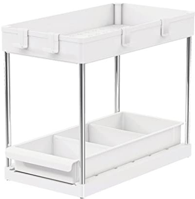 Calma Dragon Rangement sous l'évier de Cuisine, Support pour Produits de Nettoyage, Rangement dans le Placard (White, Medium)