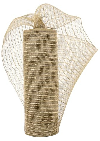 HUIHUANG Poly Burlap Mesh 10 inch Roll Natural Jute Deco Mesh Ribbon for Fall Wreaths, Christmas Tree, Swags, Garland, Bows Crafts, Home Decor, Thanksgiving Decor-10 Yards
