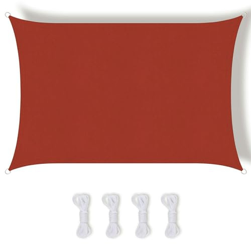 PATIO PLUS Sun Shade Sail 3.6 * 4.9m Rectangle, 300D Oxford Fabric Garden Sail PU Coating UV Block, Patio Canopy Durable for Outdoor Yard Lawn Pool Backyard Wine Red BLSHS3649-WRD