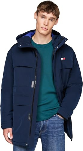 Tommy Jeans Parka Hombre Tech Canvas con Capucha, Azul (Dark Night Navy), XXL