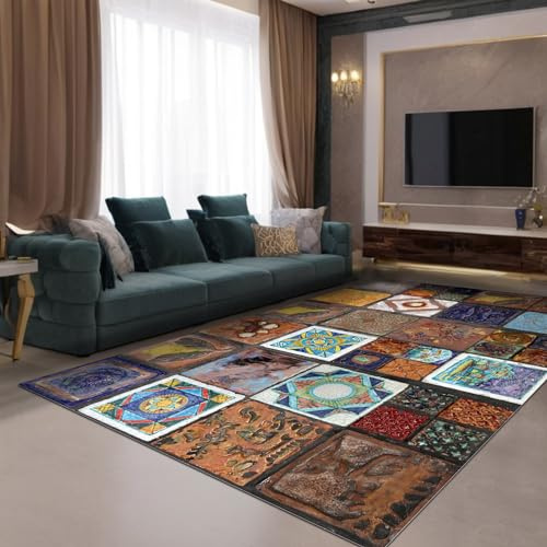 bamyum Superlonga Bedruckter Teppich - Chenille-Druck Maschinell Hergestellt 200 x 300 cm, Waschbarer Patchwork, Vintage Schlafzimmer, Antibakteriell Antirutschunterlage Küchenteppich