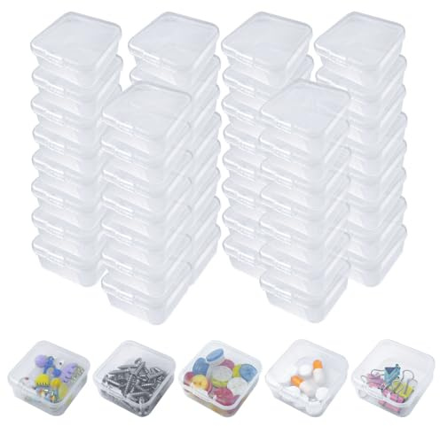 TTQiAnJ 48 Pcs Cajas de Plástico Transparentes Pequeñas,Caja Pequeña con Tapa Abatible Adecuado para JoyeríA Y ArtesaníA,1,7 x 1,7 x 0,7 pulgadas