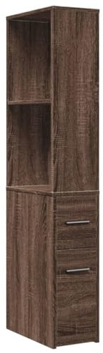 vidaXL Badschrank, Badezimmerschrank Schmal mit Rollen, Nischenschrank Rollschrank für Badezimmer, Badmöbel Hochschrank Nischenregal, Braun Eichen-Optik Holzwerkstoff
