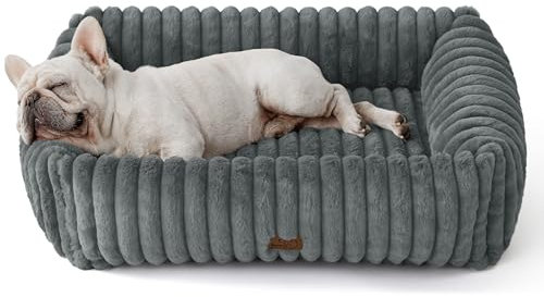 BEDSURE Hundebett Grosse Hunde orthopädisch, 76x61x20cm Cord Fleece waschbares Hundekorb, rutschfest Hunde bettchen mit hohem Rand, grau