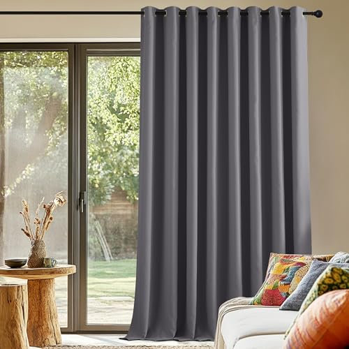 PONY DANCE Extra Breite Gardine Grau Blickdicht Verdunklungsvorhänge Ösenvorhang 1er Set H 260 x B 300 Thermovorhänge Kälteschutz Wohnzimmer Gardinen Modern Blackout Curtains