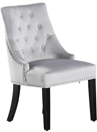 Windsor Velvet Dining Chair with Wooden Legs, Tufted Studded Knocker Back for Living Room, Kitchen, and Restaurant - Modern Upholstered Design