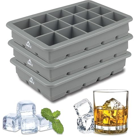 HANMAR® Ice Cube Tray (Pack of 3) Premium Silicone Trays Make 45 Perfect Size Cubes for Daily Use - Large ice Cube Moulds - Large ice Cube Tray - Silicone ice Cube Tray - Ice Cube Moulds - Ice Tray