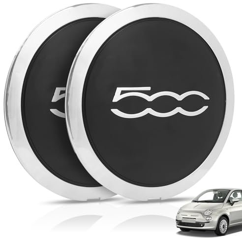 FIAT 500 Radkappe Aus Hochwertigem ABS, Radnabenabdeckung Facelift Upgrade Zubehör 68078419ac für Felgenabdeckung (2 Stück FIAT 500 Weißer Rand Weißer Text)