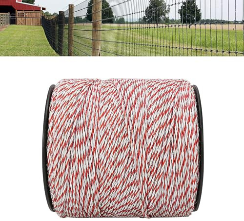 BlyeMichdi Hilo Pastor Eléctrico 1000m x 3mm, Cinta 9 Conductores Acero Inoxidable, Cuerda para Cerca Eléctrica, Cable Valla Eléctrica para Vacas, Caballos, Ovejas, Rojo y Blanco
