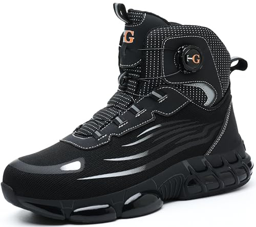 Mellowmiles Steel Toe Work Shoes for Men, CE Certified Safety Sneakers for Kitchen Restaurant Construction, Kevlar Puncture Resistant Lightweight Slip Resistant Shoes, Breathable Mid-Top Boots Black
