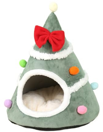 Gwtdtoad Christmas Indoor Cat House - Semi-Enclosed Winter,Christmas Tree Shape Pet Cat House | for Small Medium Large Breeds Living Room Bedroom Balcony Playing Resting
