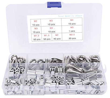 Domary Kit di Parti Hardware per Occhielli a Crimpare M2 M3 M4 M5 da 225 Pezzi per Ditale Fune