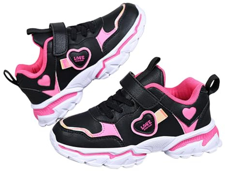 Generisch Zapatillas de deporte para niñas, zapatos luminosos, cómodas, antideslizantes, para jugar al aire libre, para la escuela, caminar, para uso diario, duraderas,, Negro , 31 EU