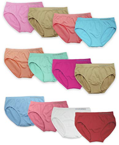 Channo Paquet de 12 Culottes Nylon pour Filles rayées de différentes Couleurs. Tissu Doux, léger et élastique sans Couture. Taille 12-14 Ans