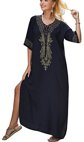 L-Peach Vêtements de Détente pour Femmes Chemise de Nuit Douce à Manches Courtes Homewear Maxi Kaftan Robe de Plage Cover Ups