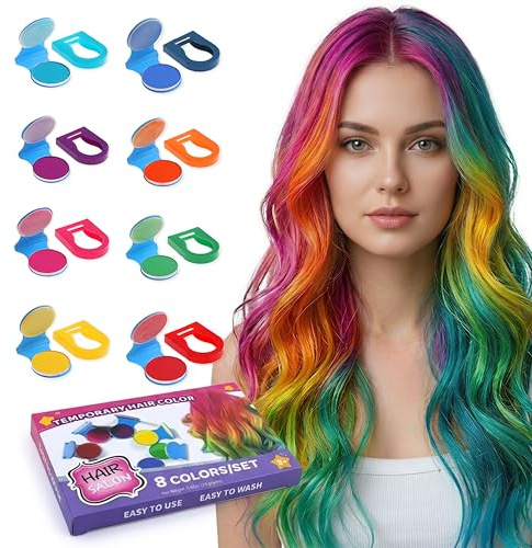 TALLSOCNE Hair Chalk for Kids – 8-Color Non-Sticky Washable Hair Dye for Kids – Hair Chalk for Girls with Dark Hair, Blonde – Vibrant Temporary Hair Color for Kids – Washes Out with Shampoo