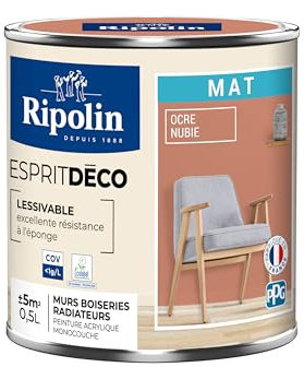 RIPOLIN - Peinture Intérieure Multi-Supports – Murs, Boiseries & Radiateurs – Ultra Couvrante – Lessivable – Application Facile – Ecolabel - Aspect Mat - 0,5L - Ocre Nubie
