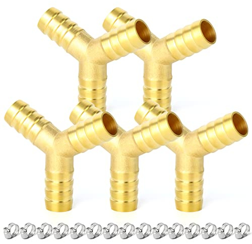 ERGAOBOY 5 STK 13mm Messing Schlauchtülle, 3 Wege Y förmiger Schlauchanschluss mit 15 STK Schellen