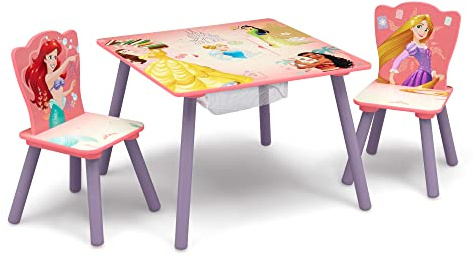 Delta Children Kids Table and Chair Set with Storage (2 Chairs Included) - Ideal for Arts & Crafts, Snack Time, Homeschooling, Homework & More, Disney Princess