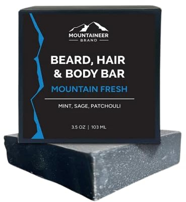 Mountaineer Brand Beard, Hair and Body Bar | Men's Bar Soap for Women too | All Natural Beard Shampoo & Conditioner | Face Wash | Body Scrub | For Sensitive Skin | Handcrafted Mountain Fresh Scent 4oz