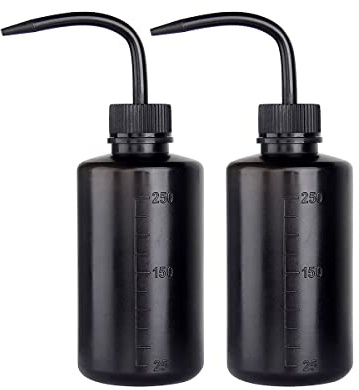 SKYPRO 250 ml säkerhetstvättflaska i plast, svart klämflaska för laboratorier med smal mun och skala, bläckflaska för växtblomma suckulent vattning – 2 paket
