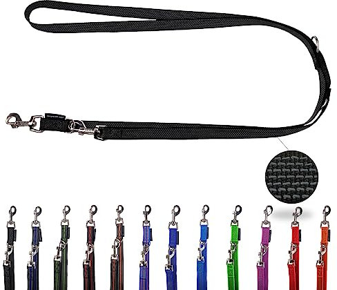 Hundeleine gummiert verstellbar/Doppelleine gummiert für mittlere und große Hunde / 2m / 2,40m / 2,80m / 3,50m / 5m (Schwarz, 3,50m)