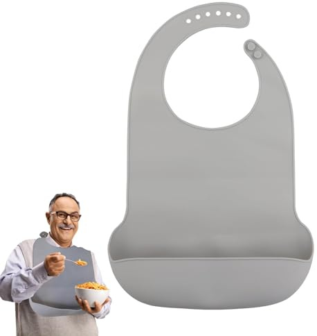 KZNKZN 1 Pcs Gray Adult Bib，Washable Silicone with Pocket Adult Bib Waterproof Adult Eating Bib Reusable Dirty-Proof Apron Mealtime Crumb Catcher for Elderly Senior