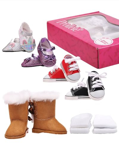 Prollete 18 inch Doll Shoes - 7 Pairs with Gift Box