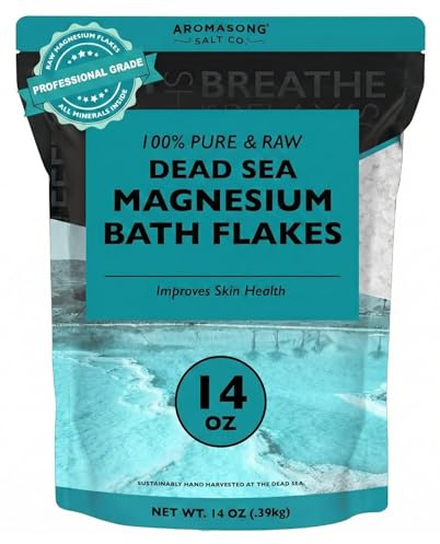 Aromasong Dead Sea Magnesium Flakes for Bath - 16,325 Mg Magnesium Chloride per Bath - Superior Alternative to Epsom Salt - Used as Muscle & Foot Soak - 14 oz Bag