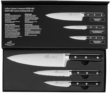 sabatier international Coffret 3 couteaux de cuisine Office 9cm + Légumes 13cm + Chef 20cm Egide lames acier inoxydable manches ABS