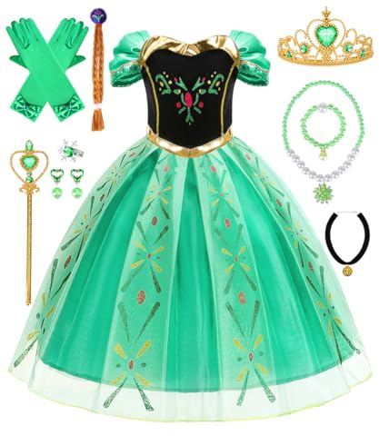 YYDSXK Robe Princesse Fille, Deguisement Princesse avec Couronne Collier Ensemble, Robe de Princesses pour Cadeau Fille, Deguisement Carnaval Enfant pour Anniversaire Cosplay Fête