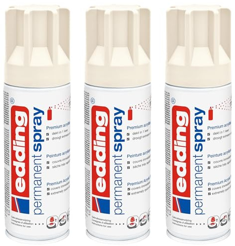 EDDING Lot de 3 Sprays Peinture Acrylique Permanent 5200 Crème Blanc Mat