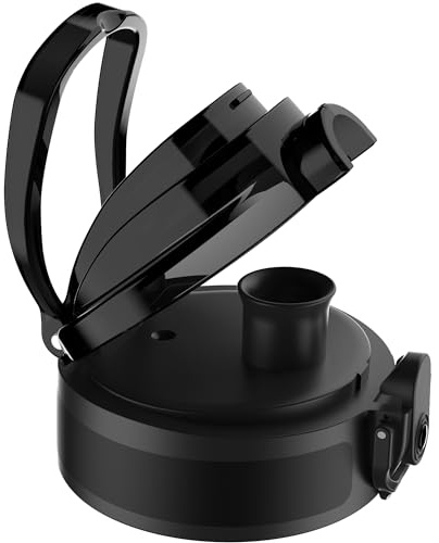 GOPPUS Spout Lid with Handle (No Straw), Olny Suit for 350ml/12oz, 500ml/17oz, 600ml/20oz, 750ml/26oz GOPPUS Water Bottle, One Hand Open Lid with Dust Cover (Black)