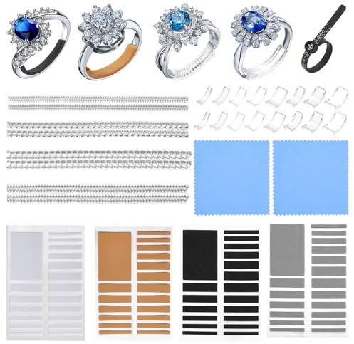 Gleamkid Ring-Größenanpasser für lockere Ringe - 103-teiliges unsichtbares Schmuckschutzset, Poliertuch & Vergrößerndes Größenmesswerkzeug für Männer und Frauen